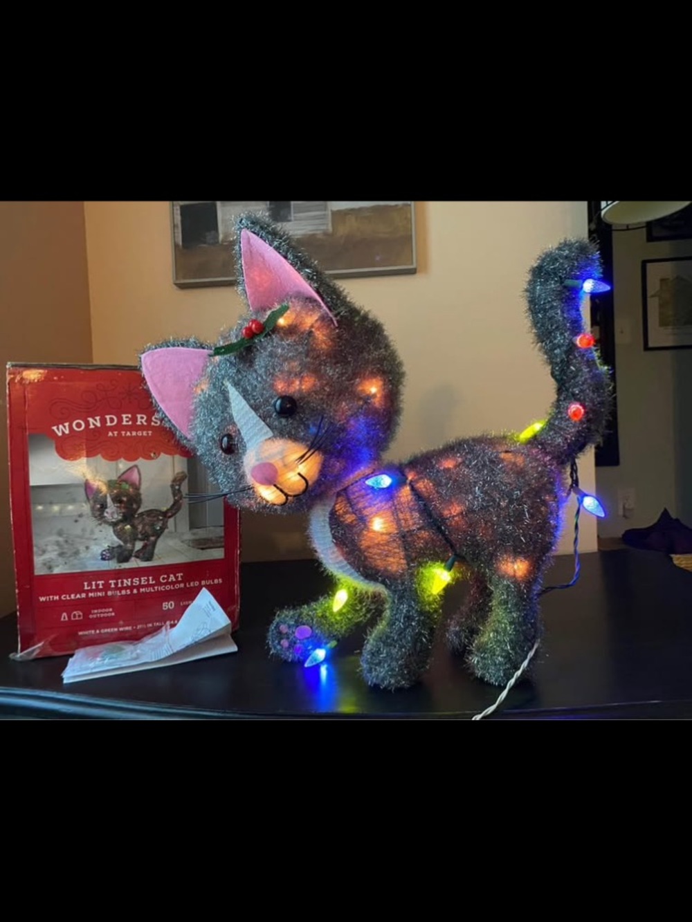 Target Wondershop 21.5” Tall Lit Tinsel Cat LED Lights Indoor Outdoor Yard Decor